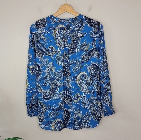 Allison Joy | Blue Paisley Wrap Front Blouse Size Small - Picture 4 of 6